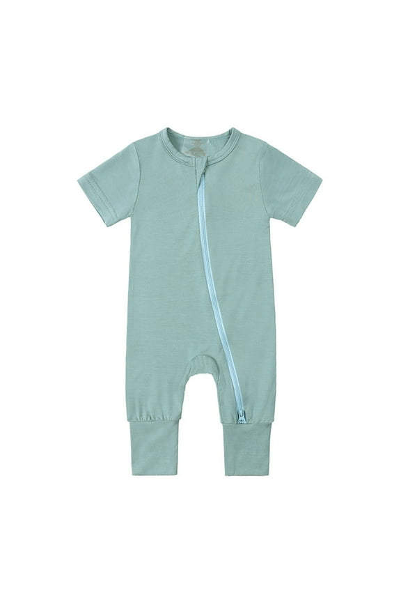 Spring Romper For Boys O Neck Bodysuit Babys Footless Pajamas Zipper Short Sleeve Sleeper Jumpsuit Trend Onesie Mint Green 6-12 Months