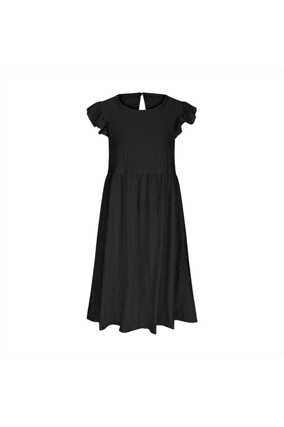 Summer Dresses For Girls Crewneck Sundress Sleeveless Summer Dresses Everyday And Outdoor Wear Elastic Waist Dress Soft Wear Black 10-12 Years