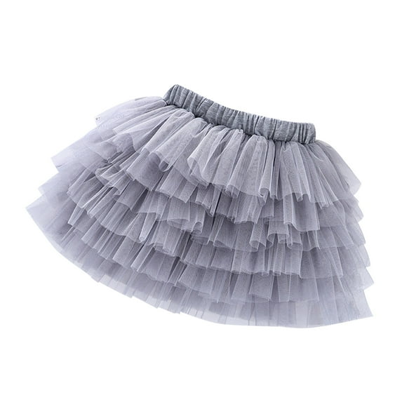 Ulitacool Summer Girl Skirts 12-24 Months Toddler Kids Solid Color Tutu Tiered Skirt Party Skirt Layered Skirt Trend Girl Clothes Grey
