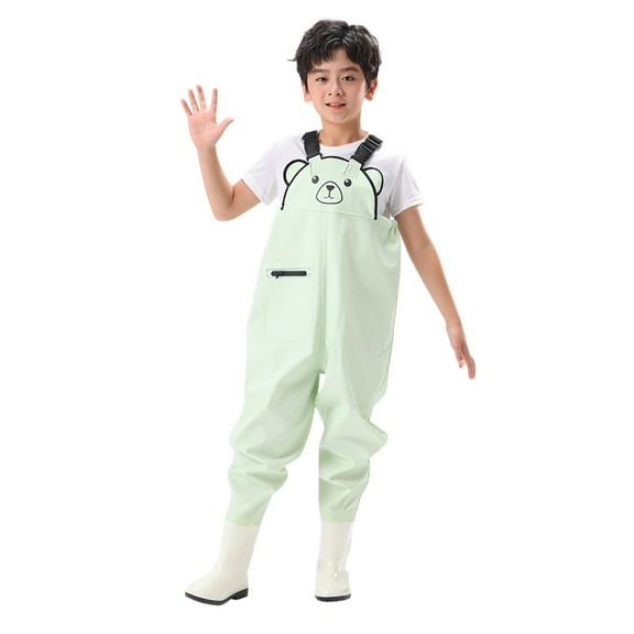 Ulitacool Summer Onesie For Boys Long Sleeve Round Neck Kids Chest Waders Youth Fishing Waders For Toddler Children Water Proof Fishing Waders With Boots Casual Clothes Green 6-7 Years