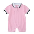 thumbnail image 1 of Ulitacool Summer Onesie For Boys Round Neck Boys Girls Short Sleeve Solid Color Pullover Romper Gentleman Jumpsuit Casual Clothes Pink 6-12 Months, 1 of 3