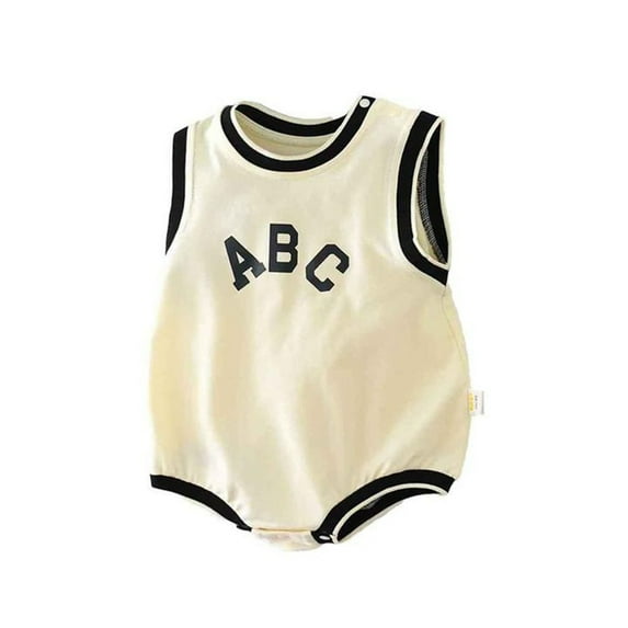 Ulitacool Summer Onesies For Boys O Neck Infant Boys Girls Sleeveless Letter Prints Romper Newborn Bodysuits Beige 3-6 Months