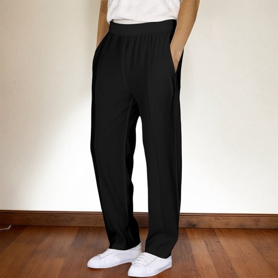 Ulitacool Summer Pants For Boys Straight Leg Solid Color Trousers Long Pants With Elastic Waist For Everyday Play And School Wear Patriotic Clothes Black 5-6 Years