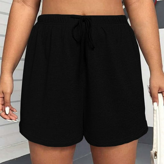 Ulitacool Summer Shorts For Women High Waist New Solid Color Drawstring Outdoor Shorts Trend Clothing S S Black