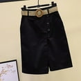 thumbnail image 1 of Ulitacool Summer Shorts For Women High Waist Solid Color Tightness Cropped Trousers Pocket Overalls Pants Linen Leisure Clothes S 2XL Black, 1 of 5