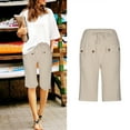 thumbnail image 1 of Ulitacool Summer Shorts For Women High Waist Spring And Solid Color Front Pocket Drawstring Tie Button Pants Cropped Pants Adorable Wear XL Beige, 1 of 6