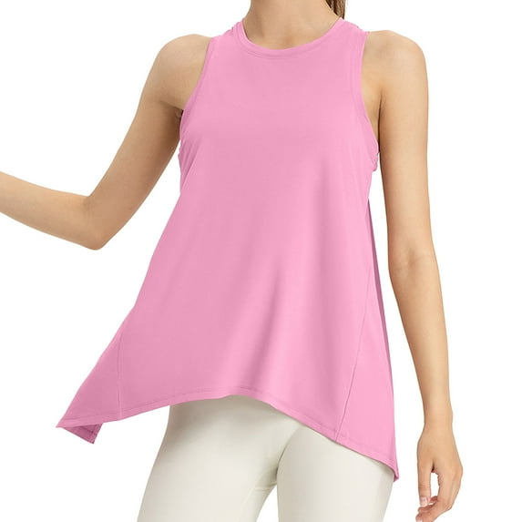 Ulitacool Summer Tank Tops For Womens Sleeveless Tee Solid Color Crewneck Hollow Back Loose Fit Flowy T Shirt Fashionable Daily Wear M Hot Pink