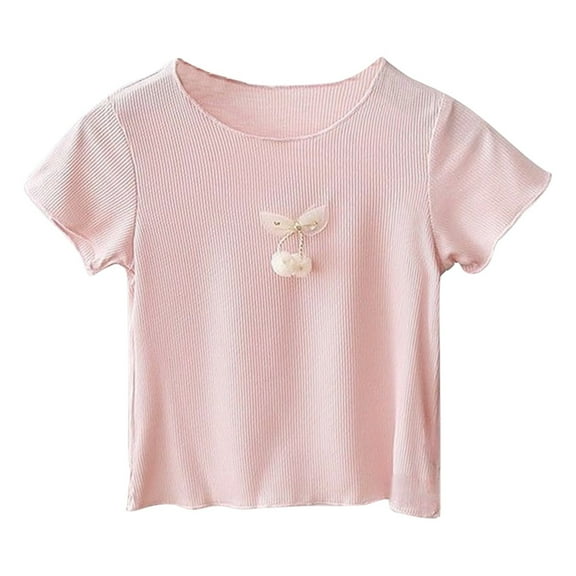Ulitacool Summer Tshirts For Girls 18-24 Months Short Sleeve Tee Solid Color Crewneck T Shirt Comfortable Girl Clothes Pink