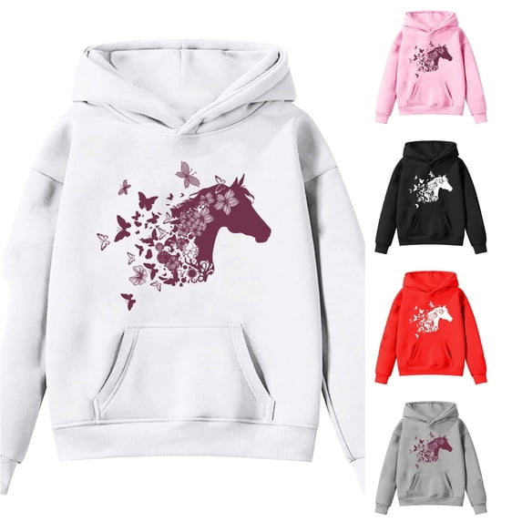 Ulitacool Sweatshirts For Girl Crewneck Hoodies Cartoon Pattern Long Sleeve Top Versatile Clothing 6-7 Years White