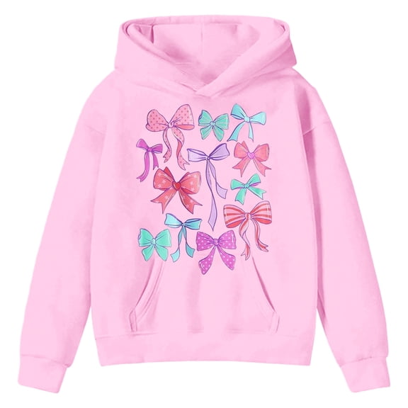 Ulitacool Sweatshirts For Teen Girls Long Sleeve Hooded Sweatshirt Cozy Pullover Outerwear For Kids Youth Toddler School Wear Round Neck Shirt Cartoon Graphic Blouse Sweet Clothes Pink 2-3 Years
