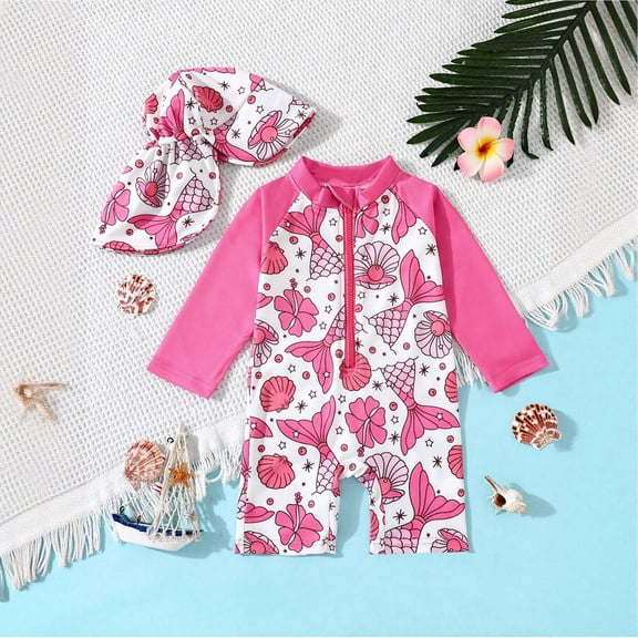 Ulitacool Swimsuit For Girls Sleeveless Swimwear Bathing Suit For Toddler And Kids Pool Beach Outdoor Summer Water Play Adorable Basic Clothes 18-24 Month Hot Pink