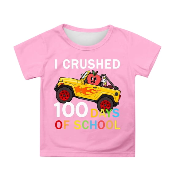 Ulitacool T Shirt For Boys Lightweight Back To School Tops Round Neck Tee Cartoon Prints Short Sleeve Blouse Summer Clothing 8-9 Years Pink