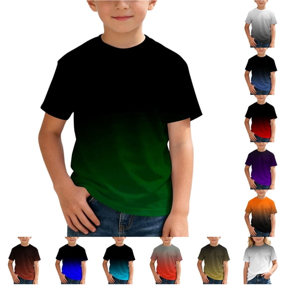 Ulitacool T Shirts For Boys Short Sleeve Gradual Gradient Tops O Neck Tee Athletic Sportswear For School Outdoor Play And Weekend Handsome Teen Daily Wear 10-11 Years Dark Green