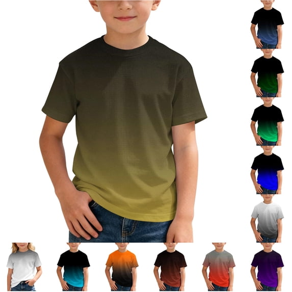 Ulitacool T Shirts For Boys Short Sleeve Gradual Gradient Tops O Neck Tee Athletic Sportswear For School Outdoor Play And Weekend Leisure Teen Wear 12-13 Years Yellow