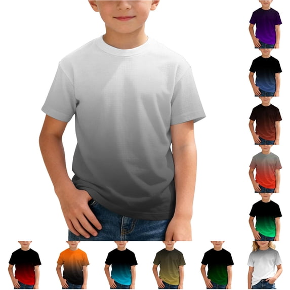 Ulitacool T Shirts For Boys Short Sleeve Gradual Gradient Tops O Neck Tee Athletic Sportswear For School Outdoor Play And Weekend Retro Child Playsuit 4-5 Years Light Gray2