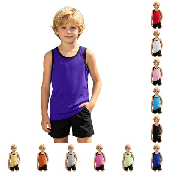Ulitacool T Shirts For Boys Crewneck Sleeveless Tank Tops Solid Color Vest Classic Child Wear 4-5 Years Purple