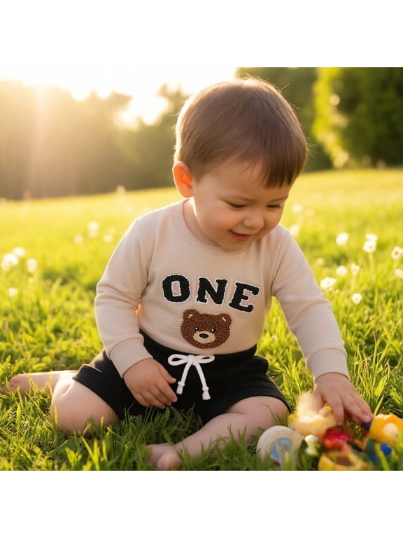 T Shirts For Boys Short Sleeve Tops Round Neck Letter Embroidered Sweatshirt Simple Child Clothes 12-18 Months Beige