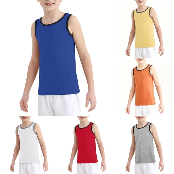 Ulitacool T Shirts For Boys Sleeveless Graphic Prints Tank Tops O Neck Vest Basic Teen Playsuit 10-11 Years Blue