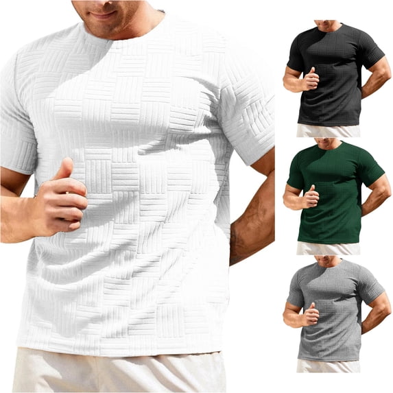 Ulitacool T Shirts For Mens Slim Fit Round Neck Short Sleeved Towel Cloth T Shirt Style Bottom Shirt Comfortable Clothing White