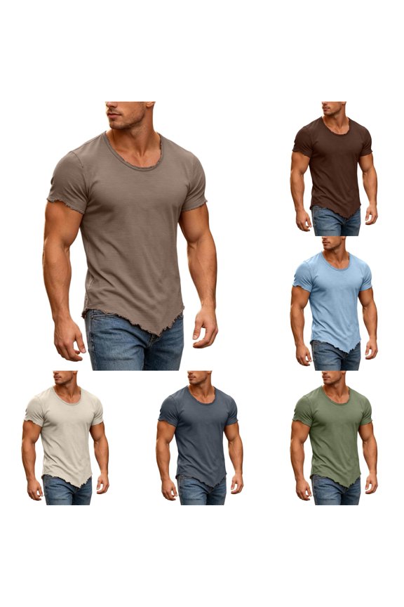 T Shirts For Mens Style Round Neck Short Sleeved T Shirt Simple Clothing Khaki