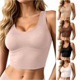 thumbnail image 1 of Ulitacool Tank Tops For Women Wide Strap U Neck Seamless Crop Camis Wireless Built In Shelf Cup Support Layering Shirts For Daily Commute 2Xl Pink, 1 of 5