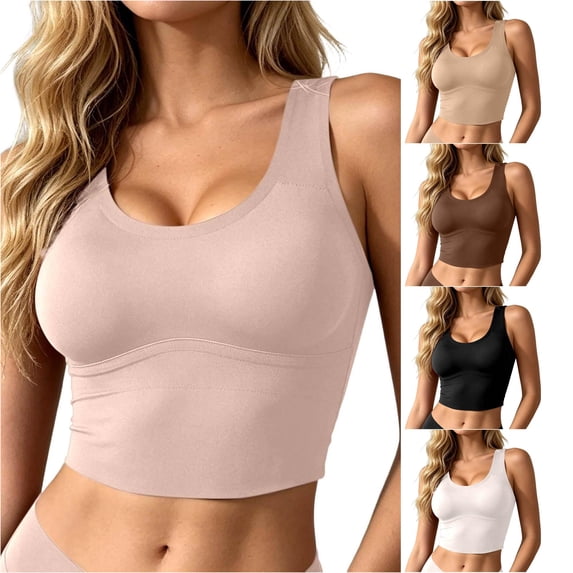 Ulitacool Tank Tops For Women Wide Strap U Neck Seamless Crop Camis Wireless Built In Shelf Cup Support Layering Shirts For Daily Commute 2Xl Pink