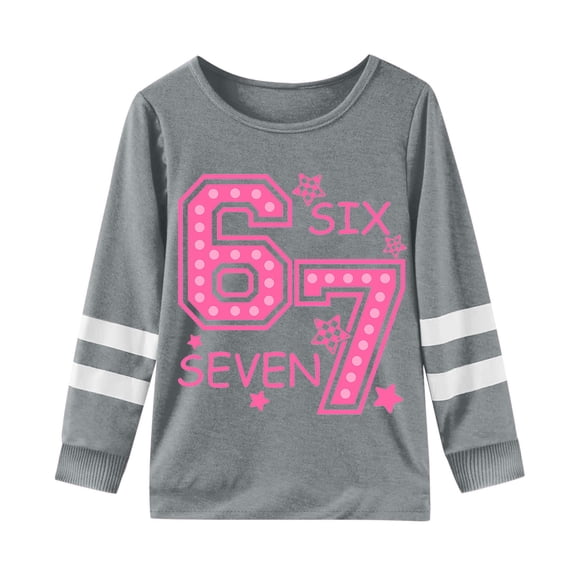 Ulitacool Tee Shirts For Girls Long Sleeve Blouse Round Neck Lightweight T Shirt Cartoon Prints Simple Style Tee Fashionable Wear Grey 5-6 Years