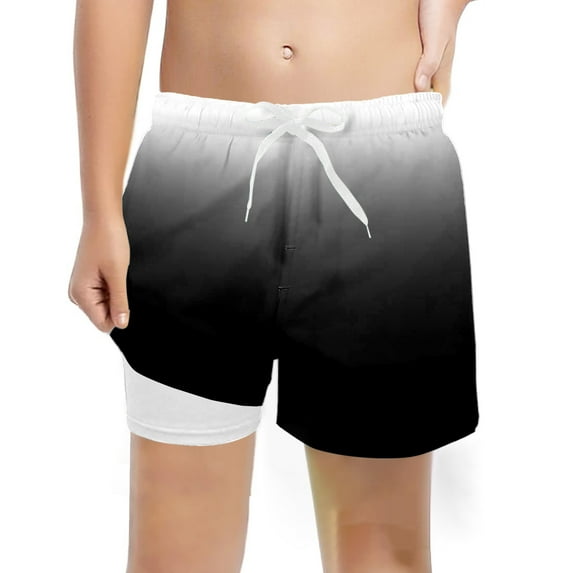 Ulitacool Teen Boy Pants 10-12 Years Swim Trunks With Compression Liner Stretch Swim Shorts Lightweight Daily Wear Black