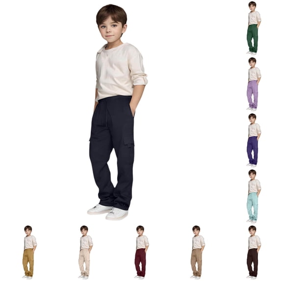 Ulitacool Boys Pants 10-11 Years Straight Leg High Waist Casual Sports Drawstring Sweatpants Wear Navy