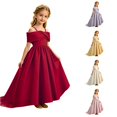thumbnail image 1 of Ulitacool Dresses For Girls Short Sleeve Round Neck Tailcoat Dresses For Weddings And Parties Graphic Prints Gown Simple Clothing 9-10 Years Red, 1 of 9