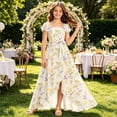 thumbnail image 1 of Ulitacool Teen Dresses For Girls Summer Sleeveless Sundress Crewneck Floral Prints Dresses Elegant Clothing 11-12 Years Beige, 1 of 3