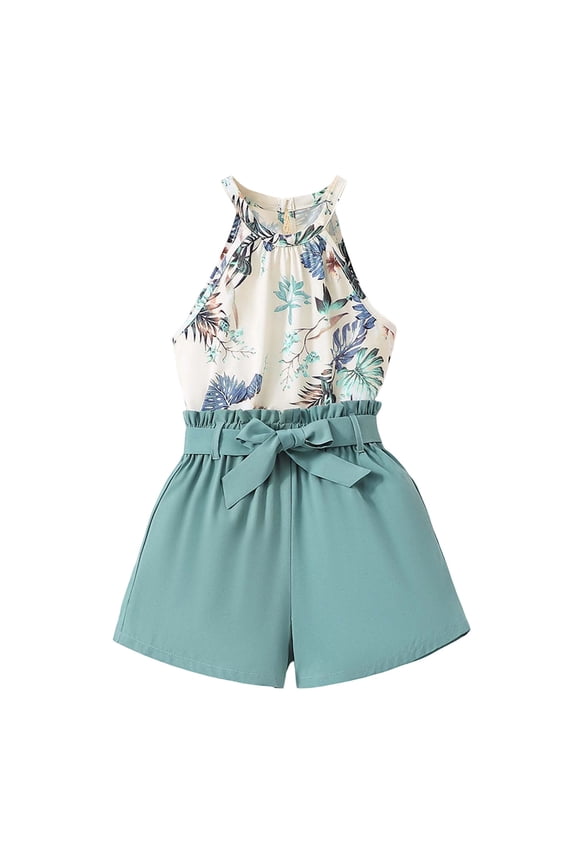 Teen Girl Clothes Round Neck Summer Outfit Sleeveless Tank Top With Printed Shorts Two Piece Coordinated Ensemble Casual Summer Outfits Sky Blue 11-12 Years