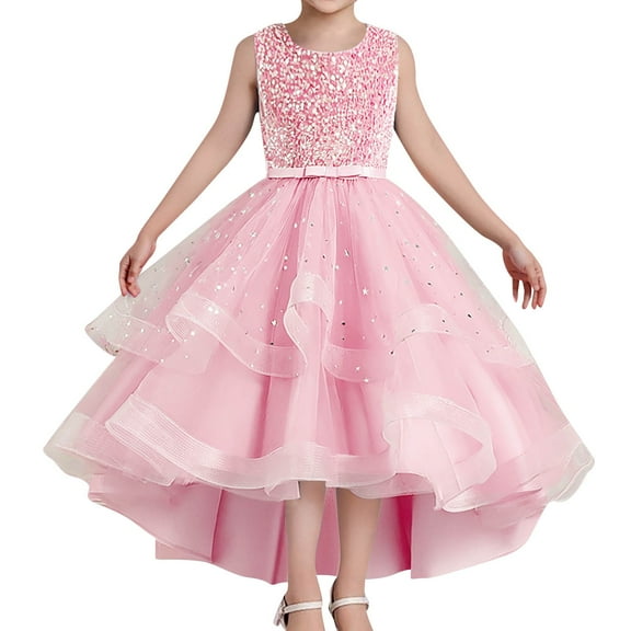 Ulitacool Teen Girl Dress 10-11 Years Flower Pageant Dress Elegant Lace Wedding Gown Party Dresses Trend Girl Clothing Light Pink