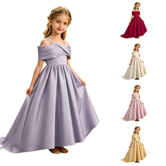 Ulitacool Teen Girl Dresses Short Sleeve Round Neck Tailcoat Dresses For Weddings And Parties Graphic Prints Gown Durable Wear 12-13 Years Purple