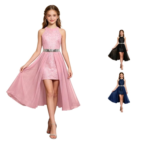 Ulitacool Teen Girl Dresses Sleeveless Round Neck A Line Sundress Solid Color Dresses Soft Clothes 15-16 Years Red