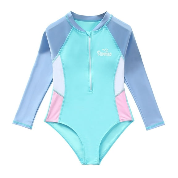 Ulitacool Teen Girl Swimsuit 9-10 Years Swimwear Swimming Surfing And Beach Activities Stylish Long Sleeve Young Summer Training Comfortable Playsuit Blue