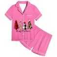 thumbnail image 1 of Ulitacool Teen Girls Christmas Pajamas Short Sleeve Lappel Button Down Xmas Sleepwear Top And Pants Jammies Christmas Tree Printed New Year Nightwear Winter Classic Outfits 12-13 Years Hot Pink, 1 of 5