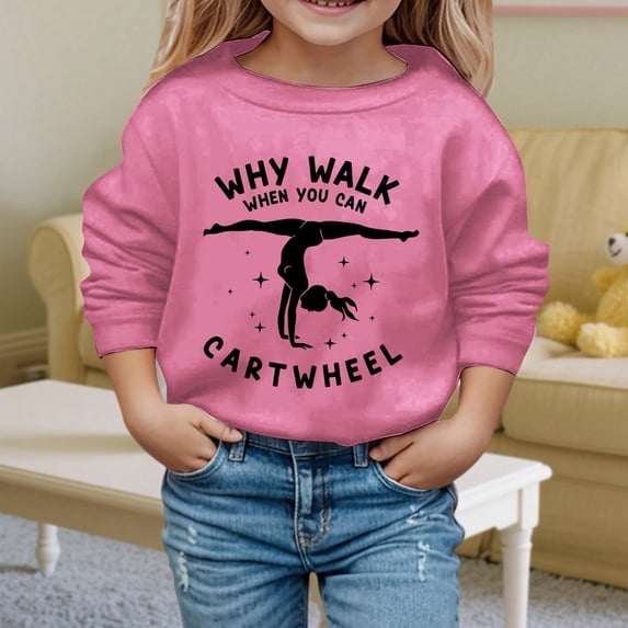Ulitacool Girls Sweatshirt Long Sleeve Shirts Letter Pattern Crewneck Top Soft Clothing 9-10 Years Pink
