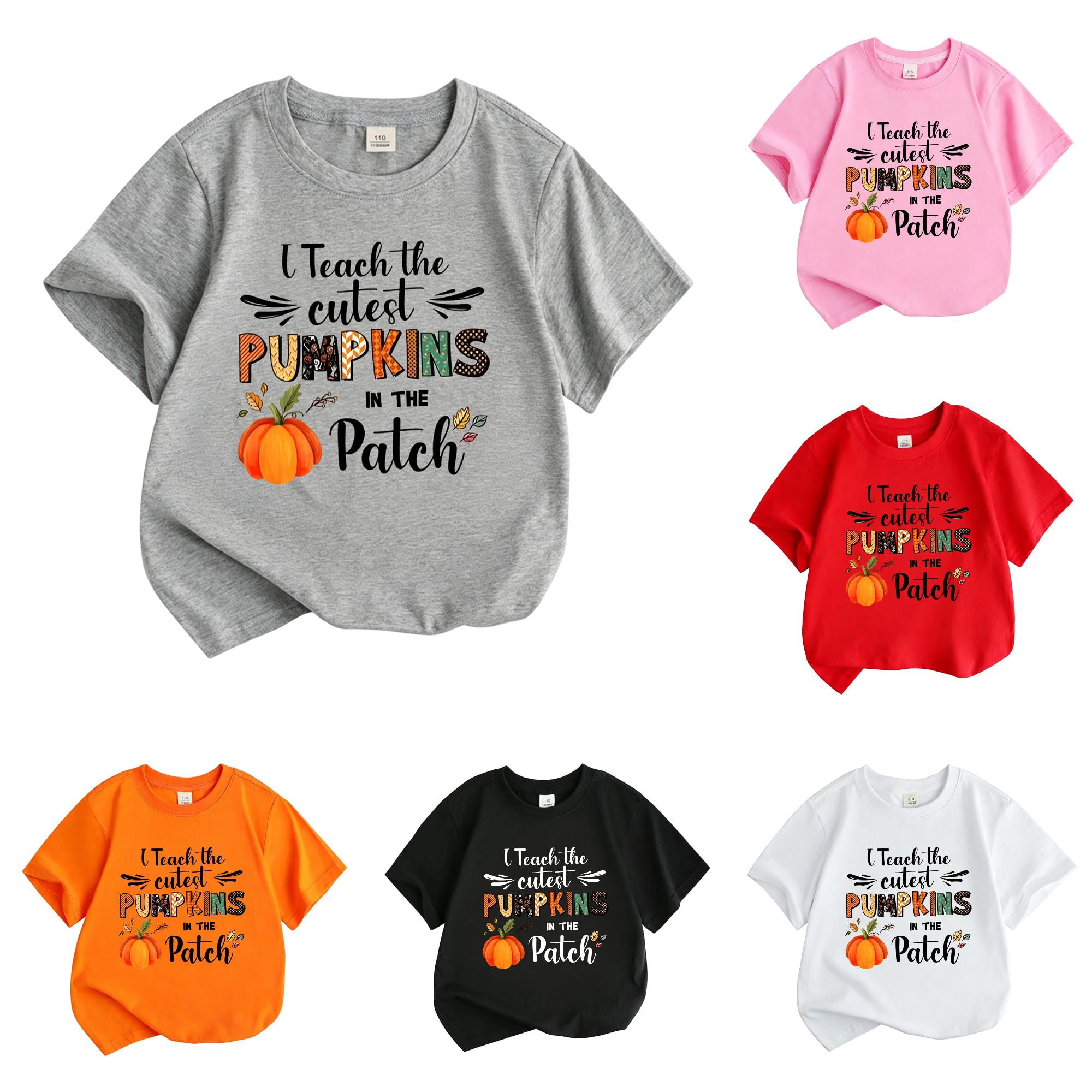 Pattern Beauty Merch Ulitacool Girls Tops Crewneck Cartoon Pattern Short Sleeve Hallowmas T ...