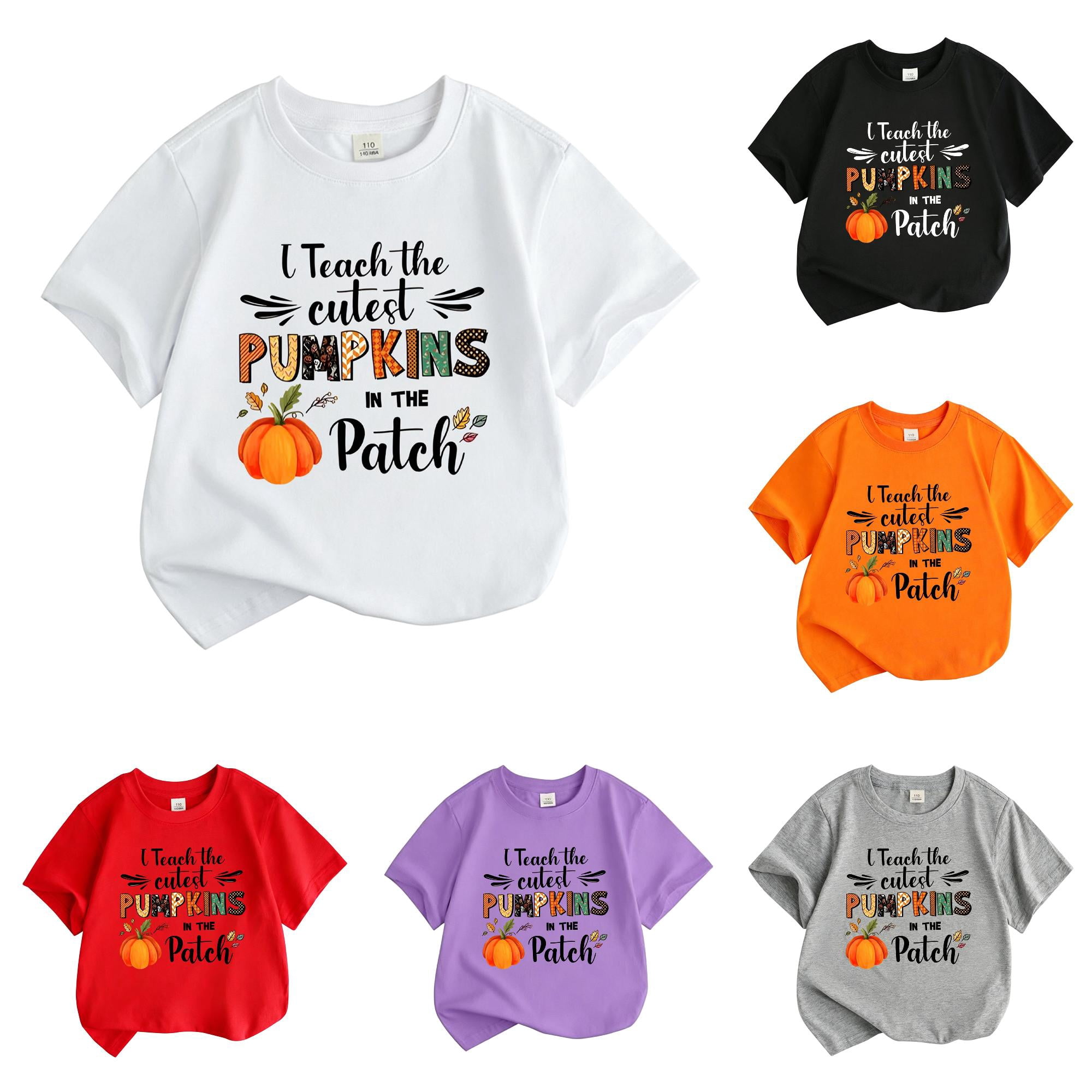 White Electronic Pattern Ulitacool Girls Tops Crewneck Cartoon Pattern Short Sleeve Hallowmas T ...