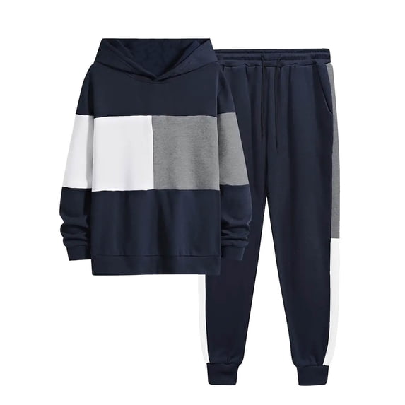 Ulitacool Teen Outfits For Boys Crewneck Tracksuit Long Sleeve Tops Pants Cartoon Prints Athletes Sport Suit Soft Clothes 13-14 Years Navy