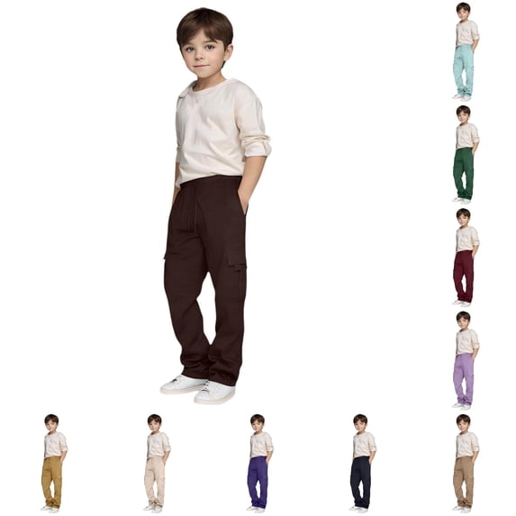 Ulitacool Teen Pants For Boys 10-11 Years Straight Leg High Waist Casual Sports Drawstring Sweatpants Wear Brown