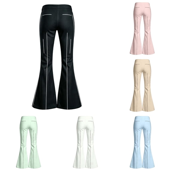 Ulitacool Teen Pants For Girls 9-10 Years Empire Waist Slim Leg Casual With Modern Flared Trousers For Everyday Wear Clothing Black