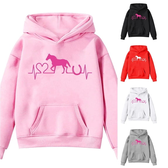 Ulitacool Teen Sweatshirts For Girl Crewneck Long Sleeve Hoodies Cartoon Prints Top Cute Clothing 10-11 Years Pink