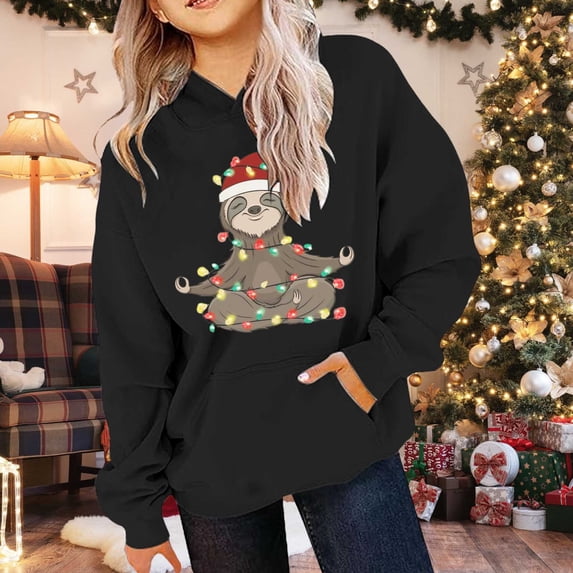 Ulitacool Teen Sweatshirts For Girls Crewneck Shirts Cartoon Pattern Long Sleeve Top Basic Wear 8-10 Years Black