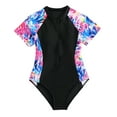 thumbnail image 1 of Ulitacool Teen Swimsuit Girl 9-10 Years Floral Print Ne Piece With Front Zipper Qick Dry Swimwear Cute Beath Wear Black, 1 of 8