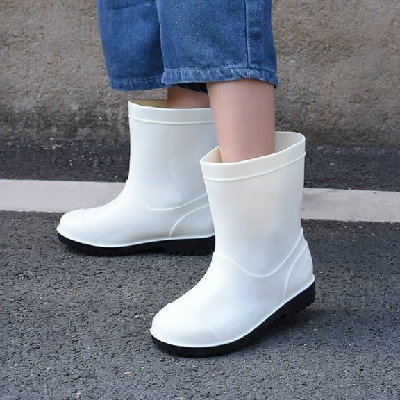 Ulitacool Toddler Boys Boots Boys Rain Boots Children Shoes For Outdoor Play Durable Kids Footwear Rains Shoes Casual Basic Shoes 6-7 Years White