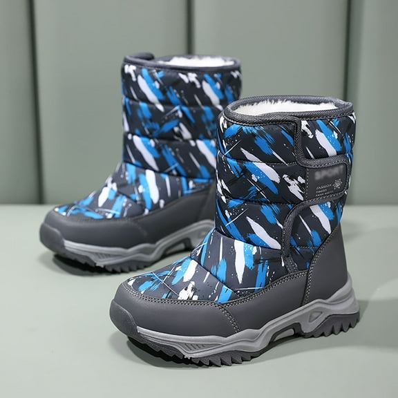 Ulitacool Toddler Boys Boots Children Shoes Thick Soled Boots Winter Velvet Warm Boots Lovely Basic Shoes 37 Grey