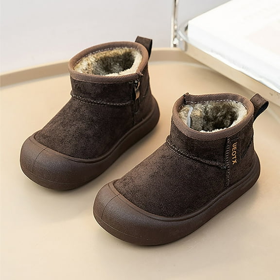 Ulitacool Toddler Boys Boots Kids Boots Winter Boys Girls Warm Lined Booties For Toddler Children Suitable For Children Casual Soft Feetwear 1-1.5 Years Coffee