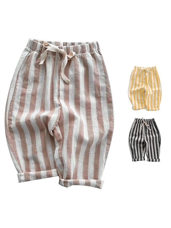 Toddler Boys Pants 12-24 Months Straight Leg Minimalist Striped Daily Elastic Waist Pants Retro Clothing Grey